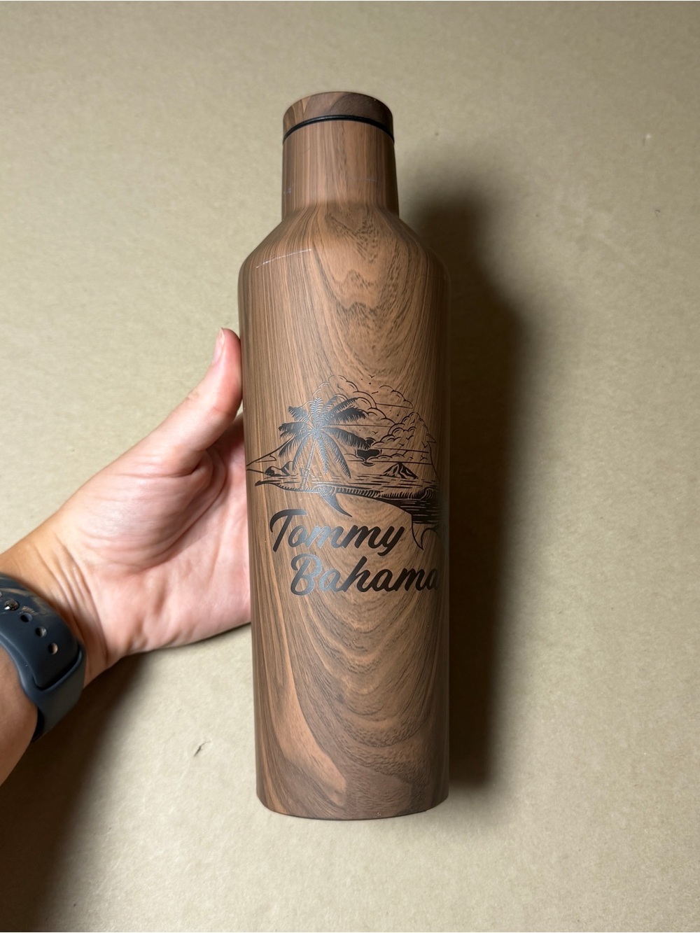 corkcicle X tommy bahama canteen walnut wood finish 16 oz brown Cup